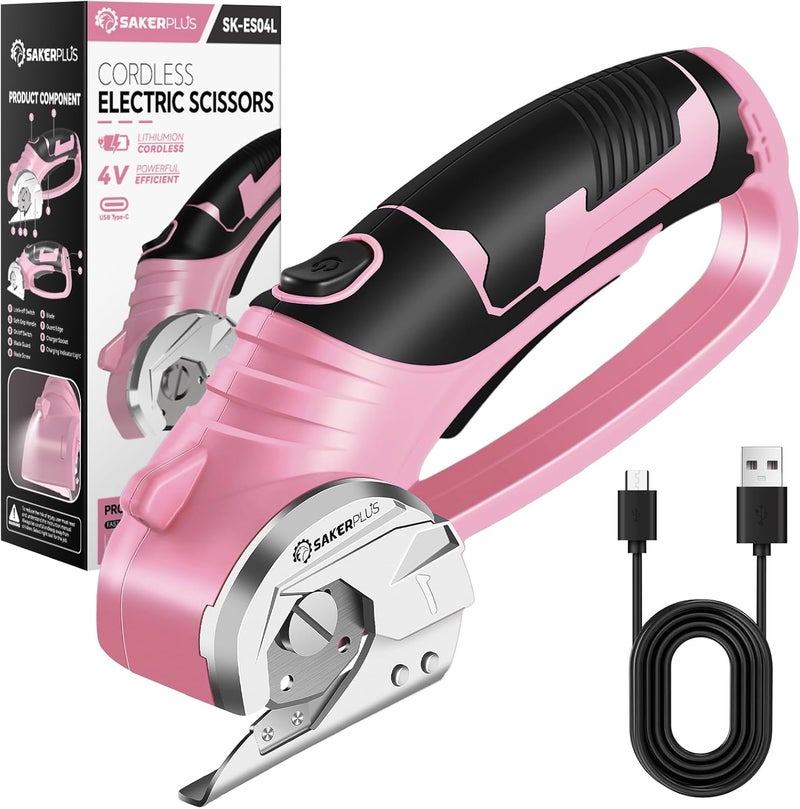 SakerPlus Cordless Electric Scissors,4V Rechargeable Cardboard Box Cutter Heavy Duty Fabric Scissor with Safety Lock & LED Light,Power Rotary Cutter for Leather Carpet Plastic Cutting,Sewing,Crafting - Image 1